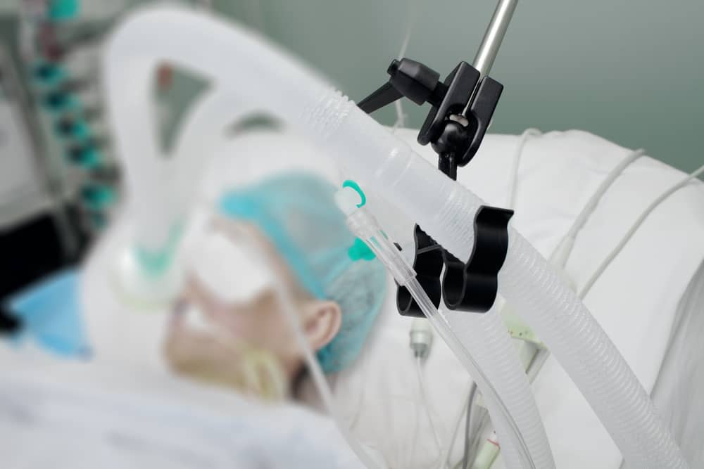 Breathing circuit of patient on the ventilator in ICU